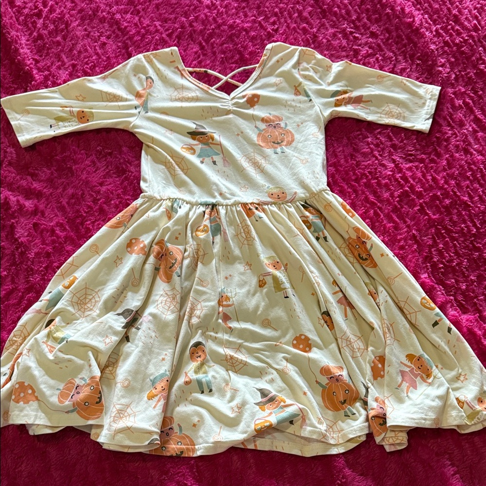 Dot Dot Smile Halloween Cream and Orange Twirl Kids Dress
